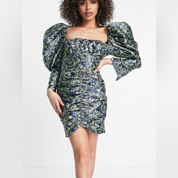 ASOS LUXE Puff Sleeve Corset Dress - Picture 2 of 4